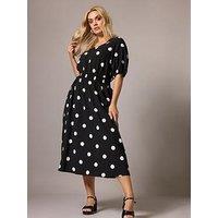 Yours Curve Texture Polka Dot Smock Midi Dress - Black