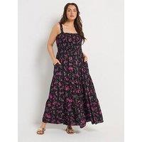 Yours Curve Shirred Strappy Maxi Dress - Black