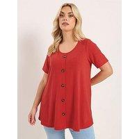 Yours Curve Button Front Swing T-Shirt - Red
