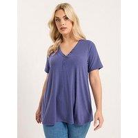 Yours Curve Short Sleeve Henley V Neck T-Shirt - Purple