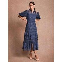 Mint Velvet Lace Midi Shirt Dress - Blue