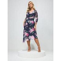 Yours Curve Cowl Neck Asymmetric Mesh Dress - Blue