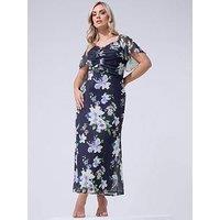 Yours Curve Keyhole Mesh Maxi Dress - Blue