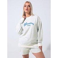 Yours Curve Ditsy Printed Sweatshirt - White
