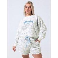 Yours Curve Ditsy Printed Shorts - White