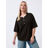 Yours Curve Shell Button Short Sleeve Top - Black