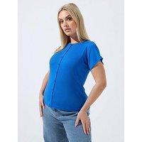 Yours Curve Short Sleeve Button Ribbed Top - Blue