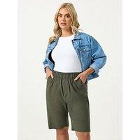 Yours Curve Cool Cotton Shorts - Green