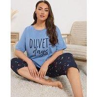 Yours Curve Duvet Days Crop Sleeptee Top - Blue