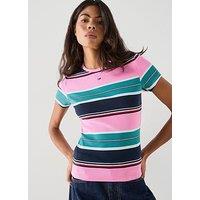 Tommy Jeans Tjw Slim Essential Rib Short Sleeve - Pink