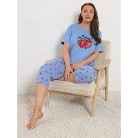 Yours Curve Berry Short Sleeve Crop Pyjama Set - Blue