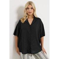 Yours Curve Linen Resort Shirt - Black