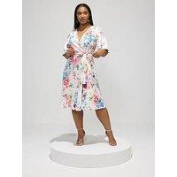 Yours Curve Floral Wrap Dress - White