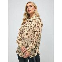 Yours Curve Watercolour Long Sleeve Shirt - Cream