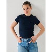Tommy Jeans Ruffle Trim Ribbed Slim T-Shirt - Blue