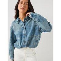 Tommy Jeans Drawstring Hem Relaxed Denim Jacket With Linen - Blue