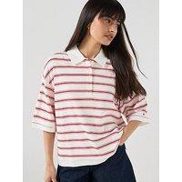 Tommy Hilfiger Oversized Fit Stripe Polo Shirt - Cream / Red