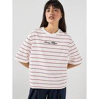 Tommy Hilfiger Striped Regular Crew Neck Tops - Cream