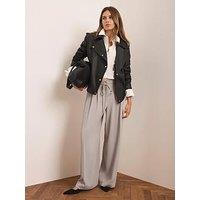 Mint Velvet Pleat Tie Waist Wide Trouser - Neutral