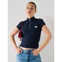 Calvin Klein Jeans Short Sleeve Baby Rib Zip Top - Navy