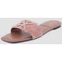 Calvin Klein Square Flat Sndl Embl Suede Sandals - Brown