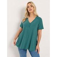 Yours Curve Short Sleeve Henley T-Shirt - Blue