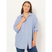 Yours Curve Long Sleeve Linen Shirt - Blue