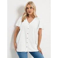 Yours Curve Linen Short Sleeve Blouse - White