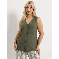Yours Curve Linen Waistcoat Vest - Green