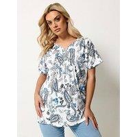 Yours Curve Short Sleeve Pintuck T-Shirt - Blue