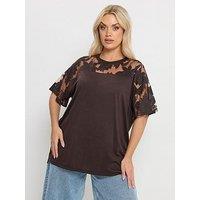 Yours Curve Boxy Burnout T-Shirt - Brown