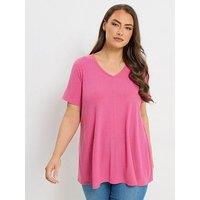 Yours Curve Rib Swing T-Shirt - Pink