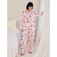 Chelsea Peers Martini Animals Print Long Pyjama Set - Pink