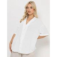Yours Curve Linen Resort Shirt - White
