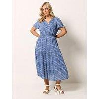 Yours Curve Notch Neck Tiered Dress - Blue