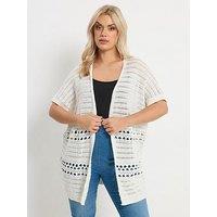 Yours Curve Kimono Crochet Cardigan - Cream