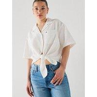 Tommy Jeans Textured Tie Front Short Sleeve Shirt - Cream