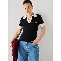 Calvin Klein Jeans Jeans Textured Knit Open Placket Polo Shirt - Black