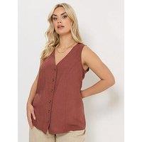 Yours Curve Linen Waistcoat Vest - Rust