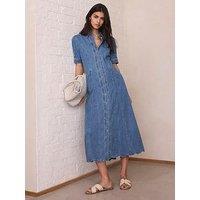 Mint Velvet Scallop Denim Midi Dress - Blue