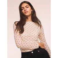 Mint Velvet Spot Print Mesh Top - Cream