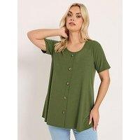 Yours Curve Button Front Swing T-Shirt - Green