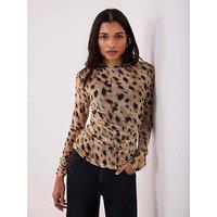 Mint Velvet Animal Print Mesh Top - Gold