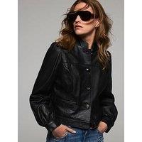 Mint Velvet Leather Puff Sleeve Jacket - Black