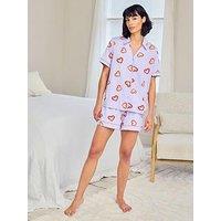 Chelsea Peers Shrimp Heart Print Short Pyjama Set - Light Purple