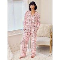 Chelsea Peers Cotton Valentines Cupid Heart Print Long Pyjama Set - Pink