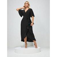 Yours Curve Ruffle Hem Wrap Dress - Black