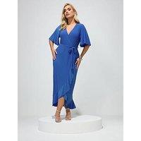 Yours Curve Ruffle Hem Wrap Dress - Blue