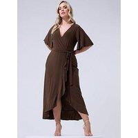 Yours Curve Ruffle Hem Wrap Dress - Brown