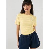 Tommy Hilfiger Striped Regular Crew Neck Tops - White